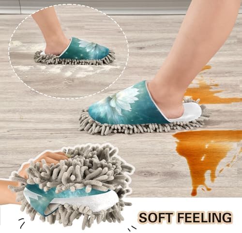 RunningBear White Flowers Lotus Mop Slippers for Home Cleaning