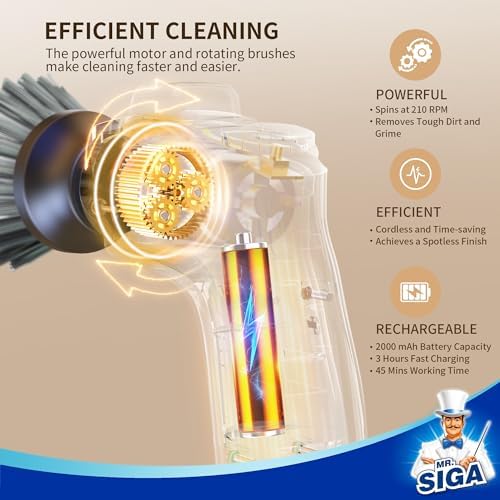 MRSIGA Electric Spin Scrubber for Kitchen and Bathroom