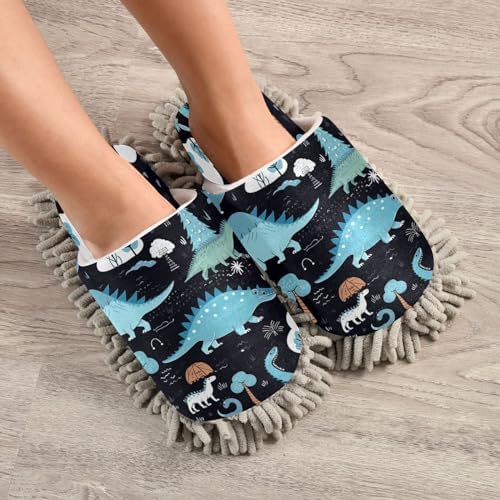 Bulletgxll Blue Dinosaurs Mopping Slippers for Home Cleaning