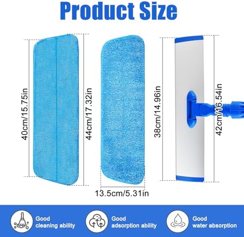 Flat Mop with Adjustable Handle 3 Sections Microfiber Mop Kit 4 Pads