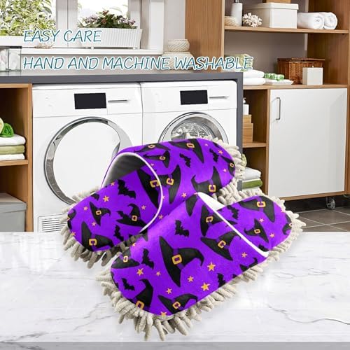Burbuja Black Witch Hats Mop Slippers for Women Men