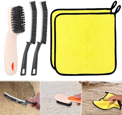 XANGNIER 5Pcs Carpet Scrub Brush Kit - Stiff Bristle Crevice Leaning Cloth for Home Car Cleaning