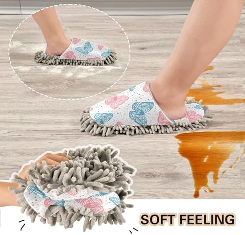 Burbuja Butterflies Mop Slippers Soft Colors Cleaning Dust Slippers for Home and Kitchen