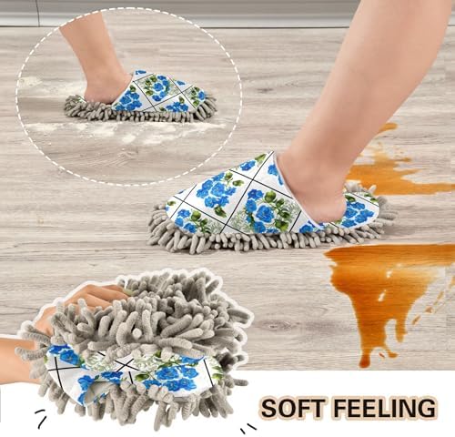 Burbuja Microfiber Mop Slippers with Blue Flowers Design
