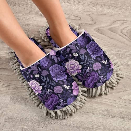 RunningBear Beautiful Leaves Purple Florals Mop Slippers