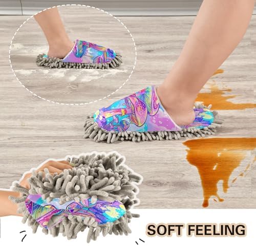 Bulletgxll Colorful Mushrooms Mop Slippers - Washable Floor Mop for Men Women