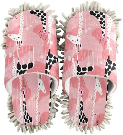 Bulletgxll Pink Giraffes Mop Slippers Washable