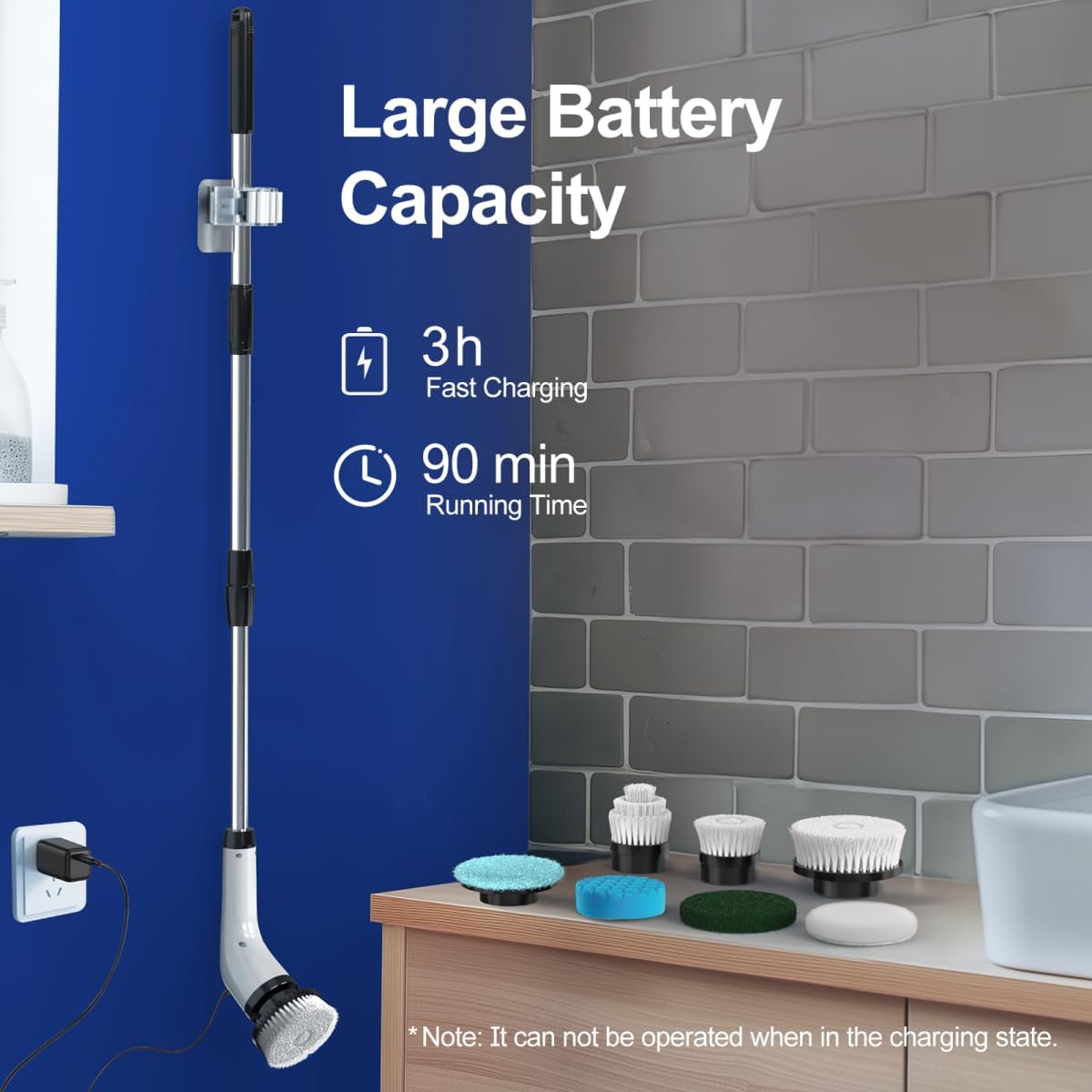 ALPONO Electric Spin Scrubber with 7 Heads - Cordless Power Shower Brush for Bathrooms and Tiles Black