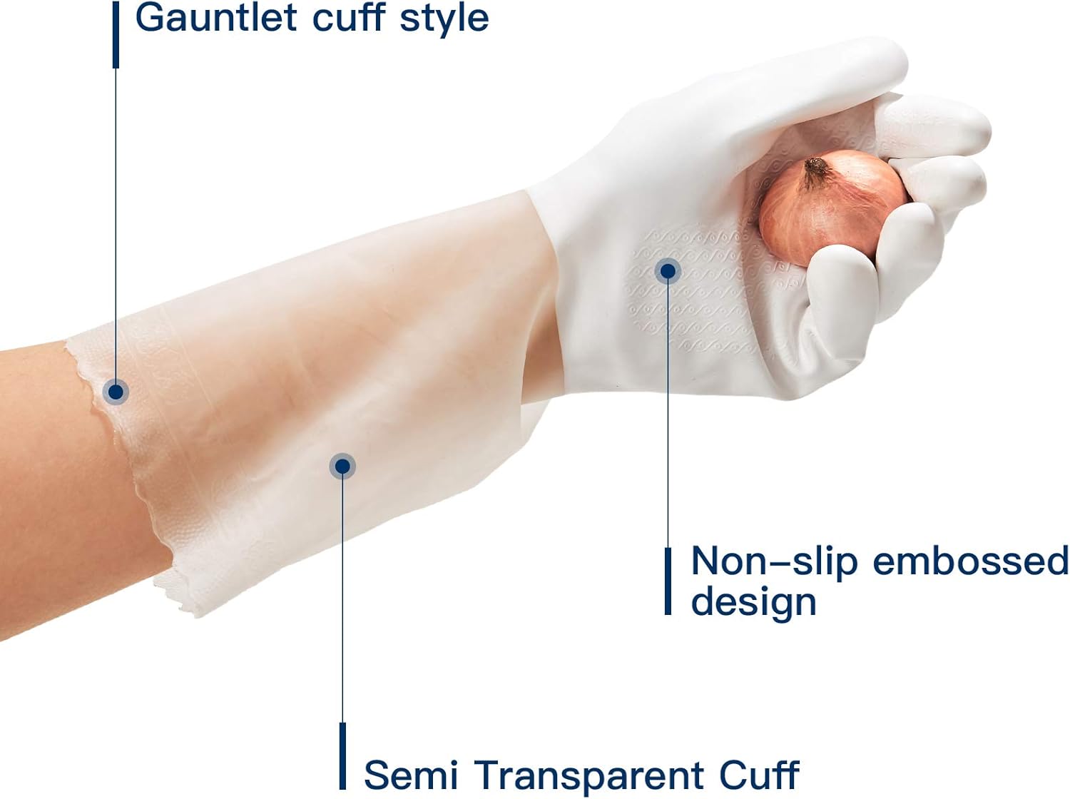 LANON 3 Pairs Skin-Friendly Cleaning Gloves Non-Slip Reusable Brilliant White Medium 1