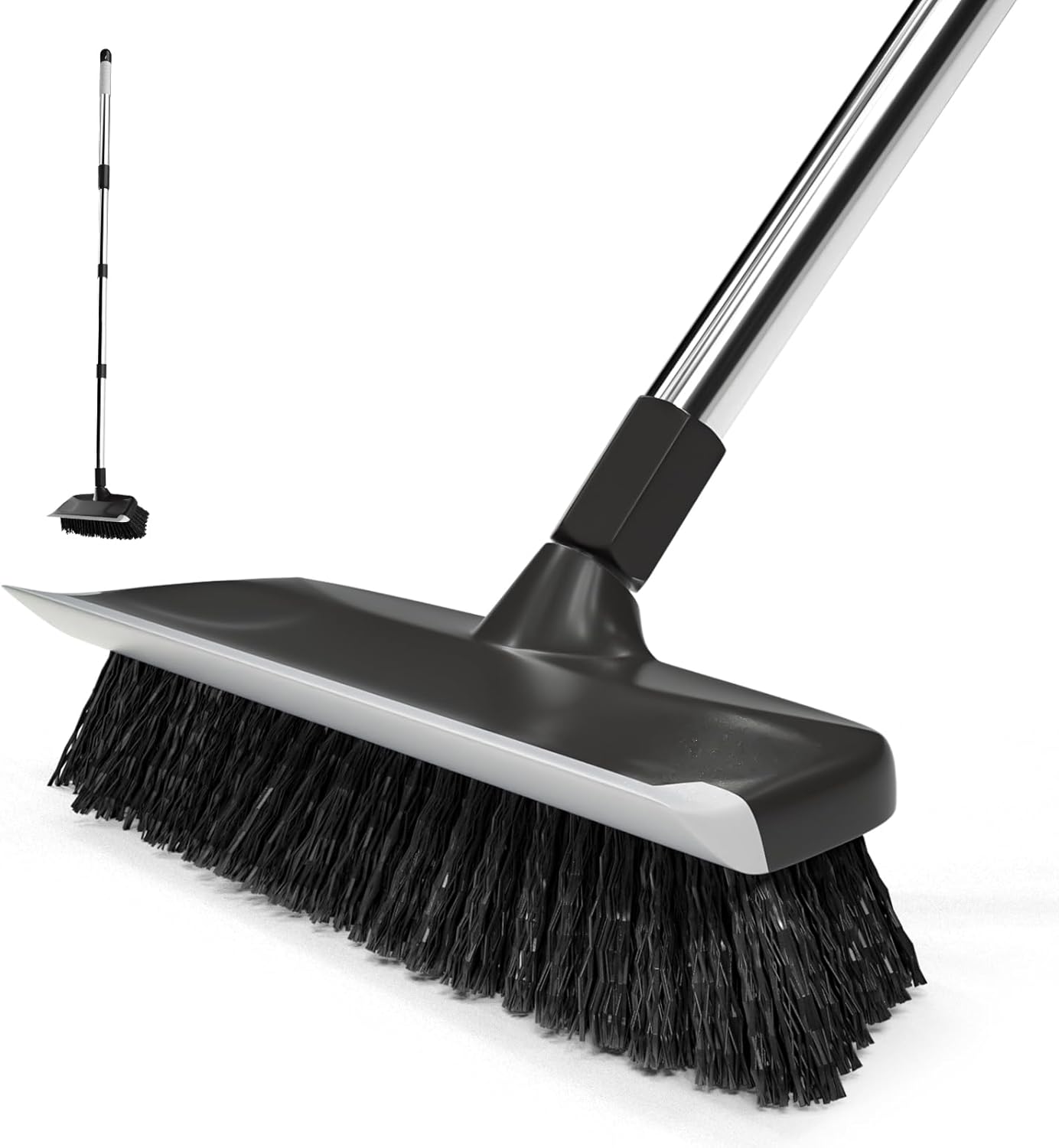 ITTAR 2-in-1 Floor Scrubber Squeegee Brush - 10 Wide Heavy-Duty Cleaning Tool with Black Bristles and Adjustable Handle