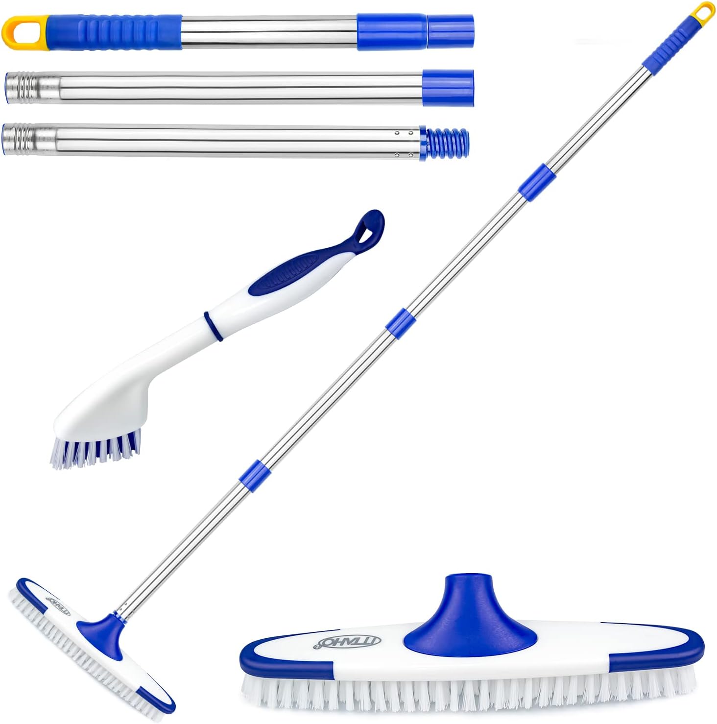 ITTAHO Floor Scrub Brush with 53 Long Handle - Deck Grout Cleaning Tool Set