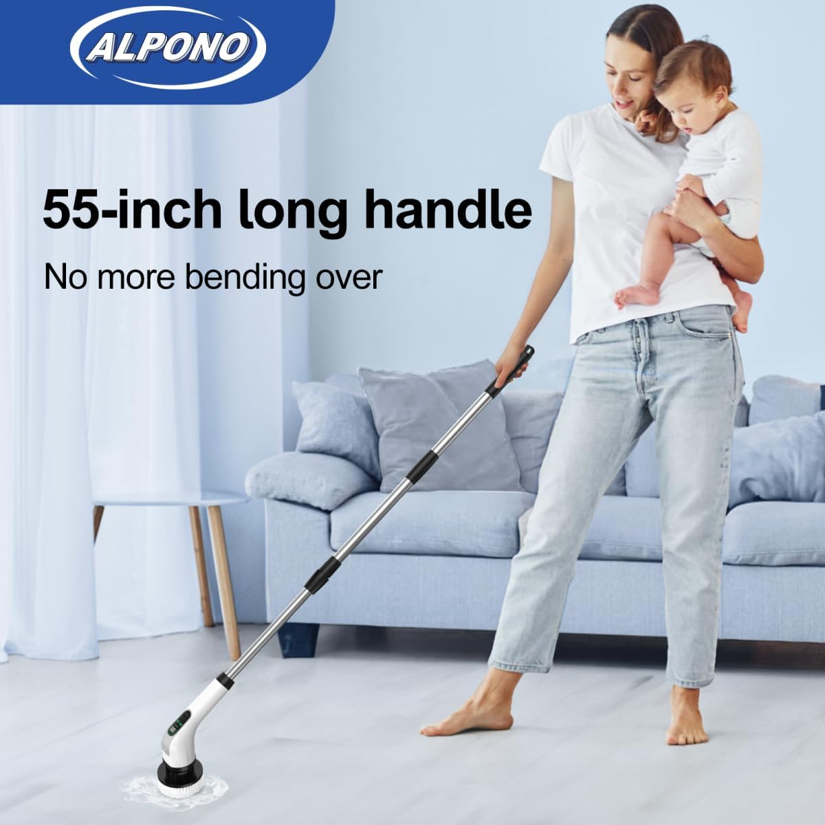 ALPONO Electric Spin Scrubber with 7 Heads - Cordless Power Shower Brush for Bathrooms and Tiles Black