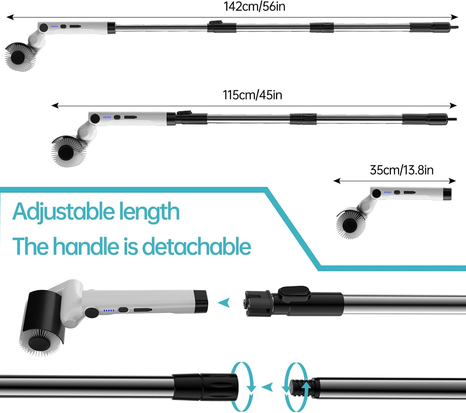 Tiwiche Electric Spin Scrubber - 2-Speed Cordless Cleaning Brush with 4 Brush Heads and Telescopic Pole