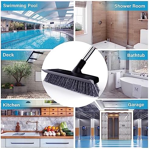 ITTAR 2-in-1 Floor Scrubber Squeegee Brush - 10 Wide Heavy-Duty Cleaning Tool with Black Bristles and Adjustable Handle