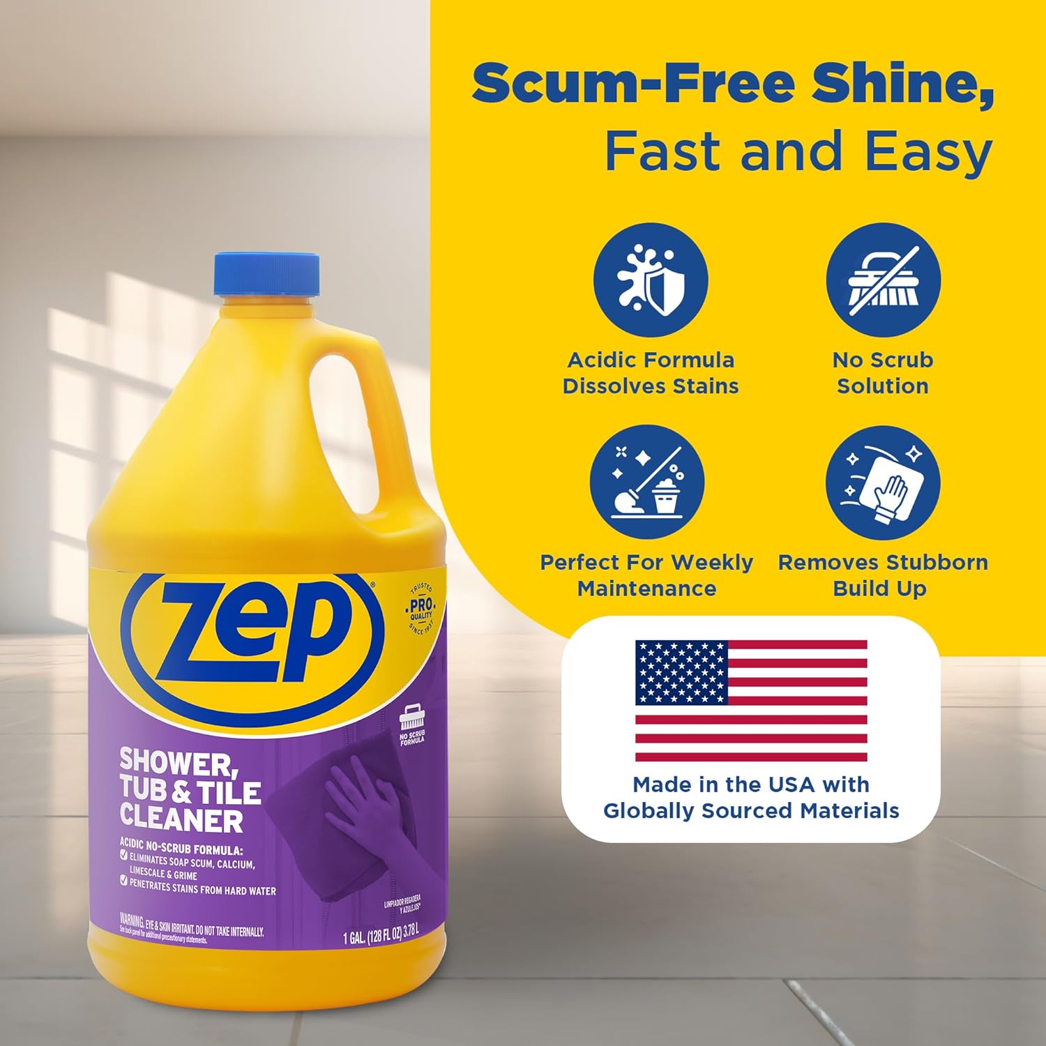 Zep Shower Tub Tile Cleaner 1 Gallon Case of 2 - No Scrub Pro Formula