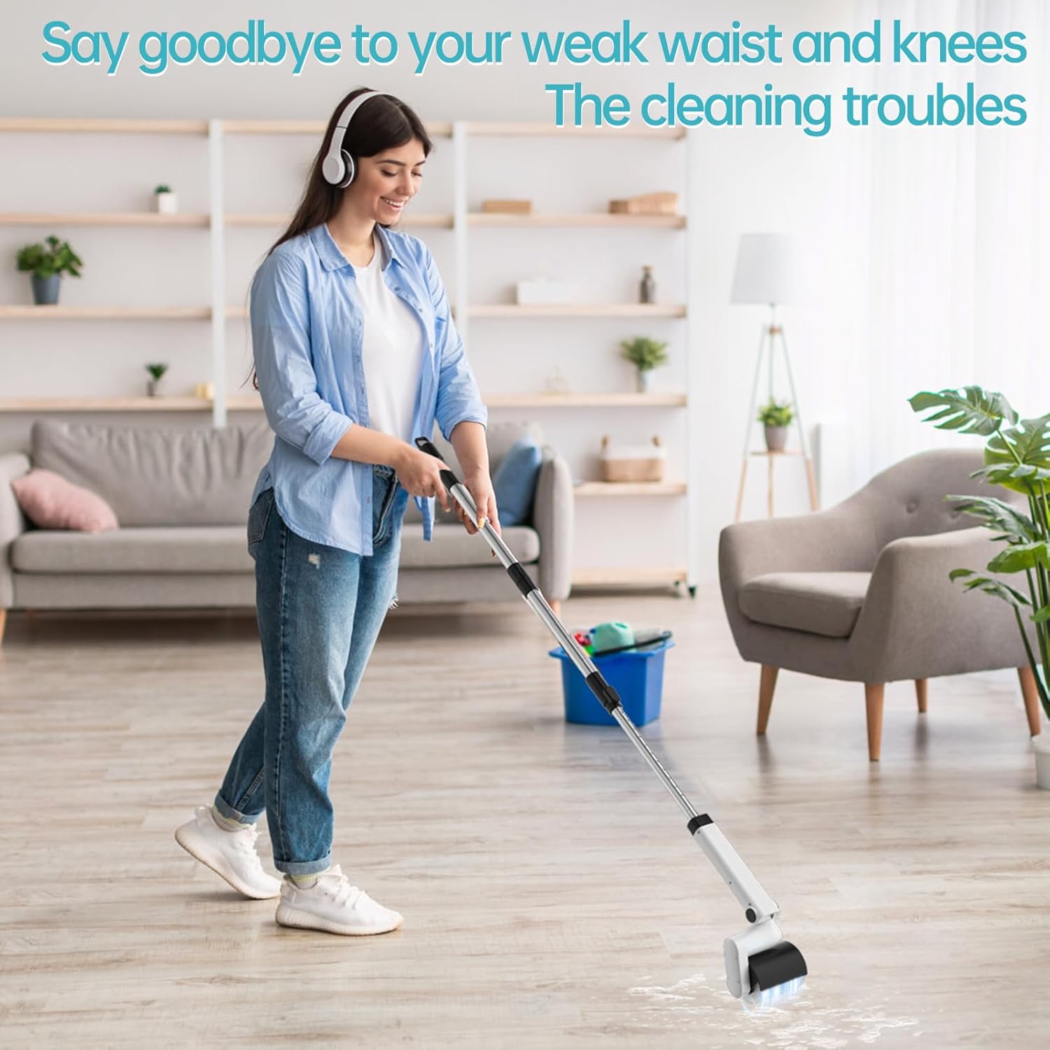 Tiwiche Electric Spin Scrubber - 2-Speed Cordless Cleaning Brush with 4 Brush Heads and Telescopic Pole