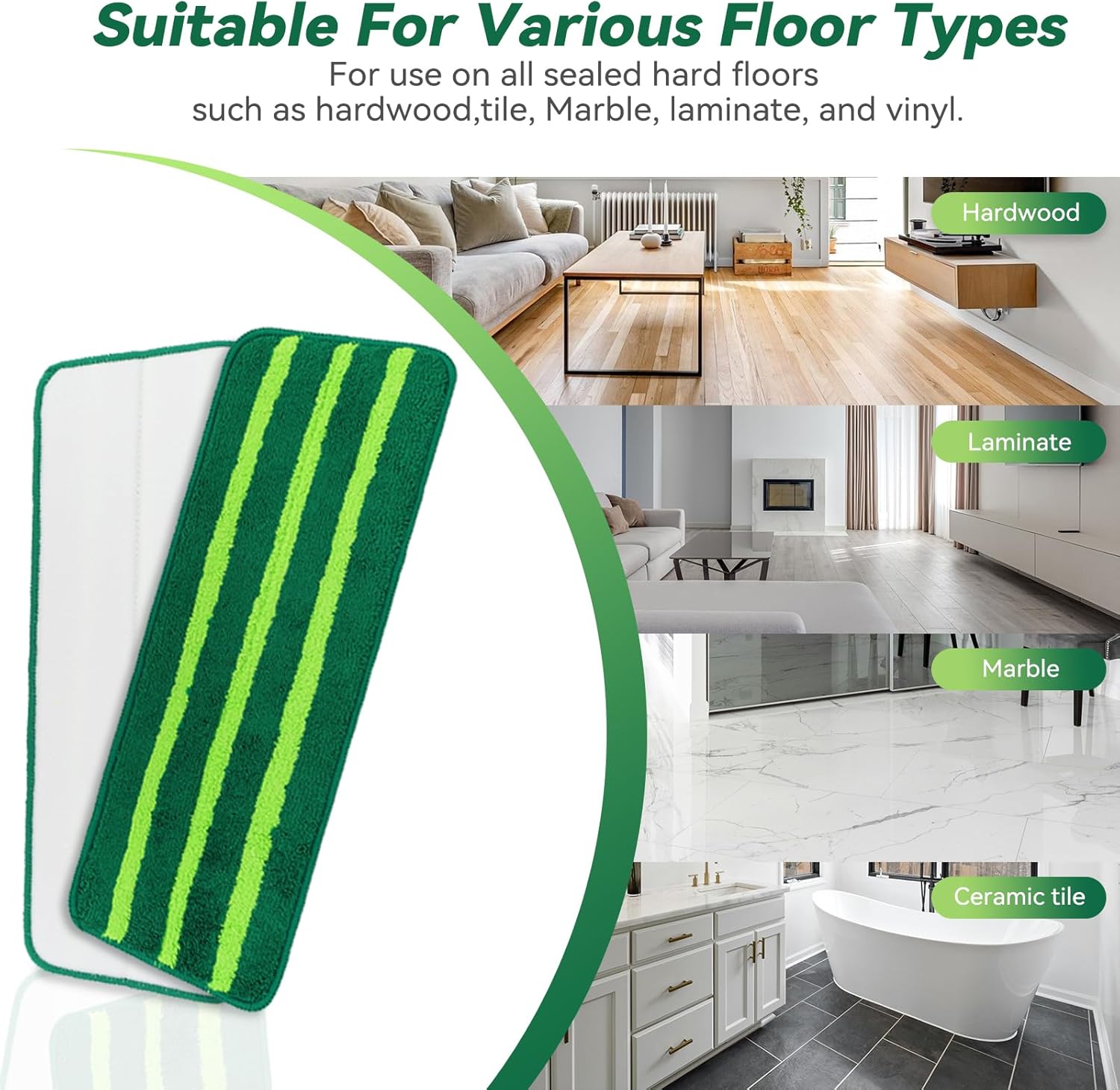 Sgizoku Mop Head Replacement - 8 Pack Washable Microfiber Pads for Wet Dry Cleaning