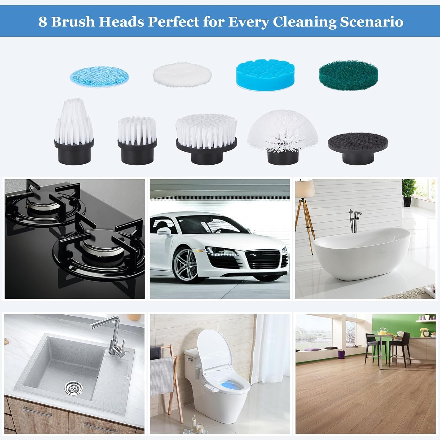 Fixm Cordless Electric Spin Scrubber with 2 Speeds and 11 Brush Heads