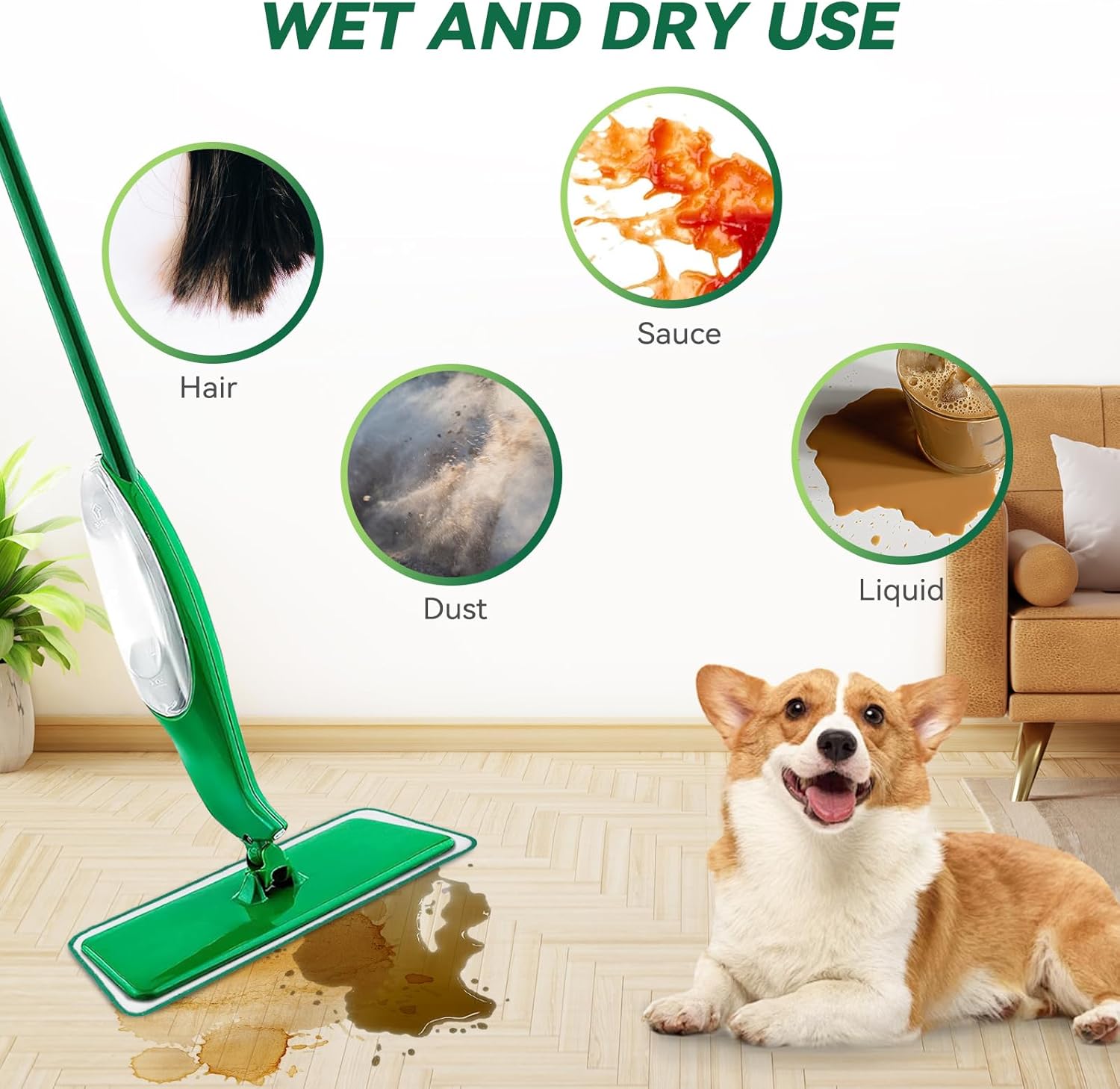 Sgizoku Mop Head Replacement - 8 Pack Washable Microfiber Pads for Wet Dry Cleaning