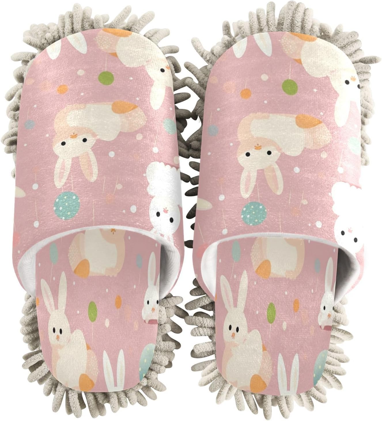 Pink Bunnies Microfiber Cleaning Slippers - Washable Floor Mop Slippers for Men Women