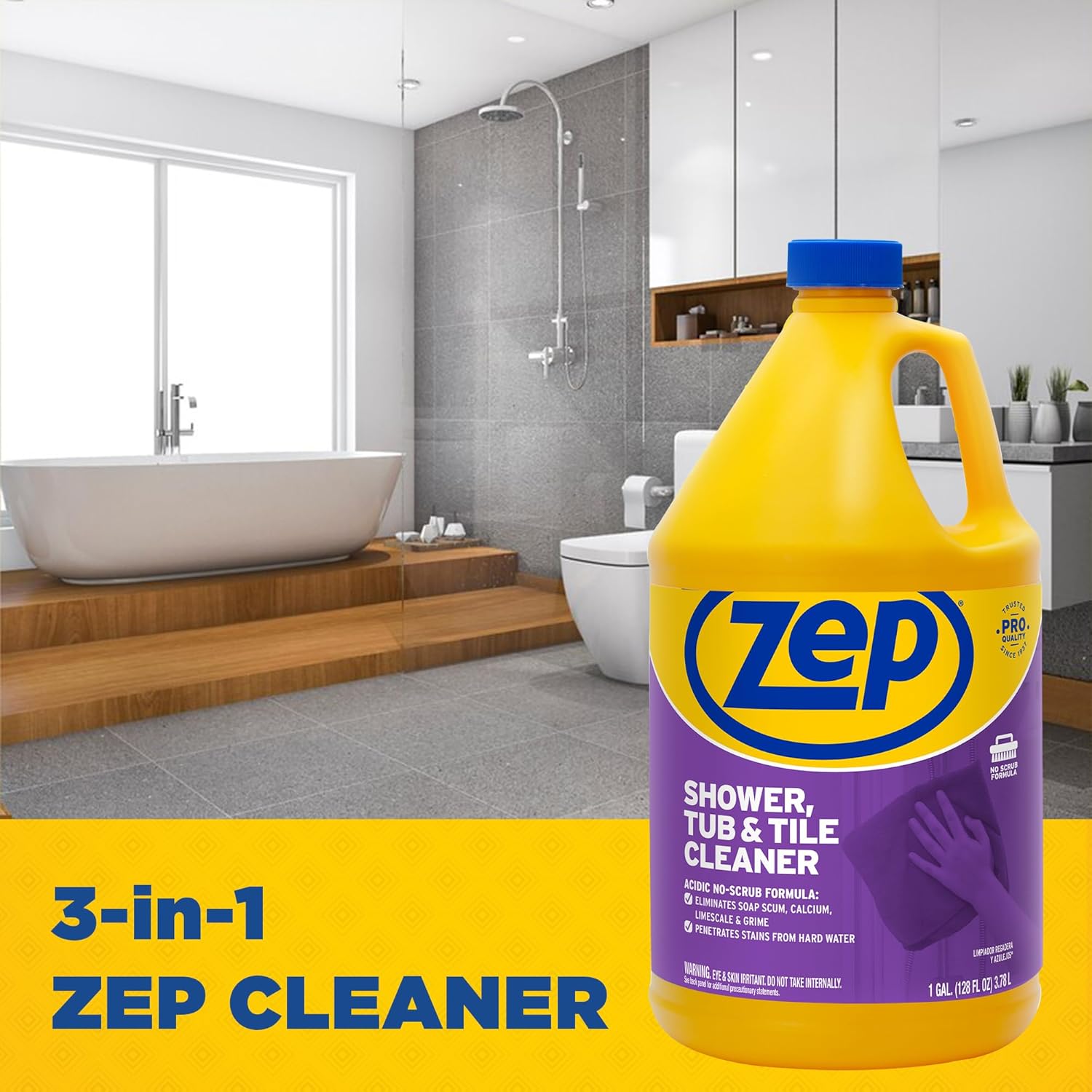 Zep Shower Tub Tile Cleaner 1 Gallon Case of 2 - No Scrub Pro Formula