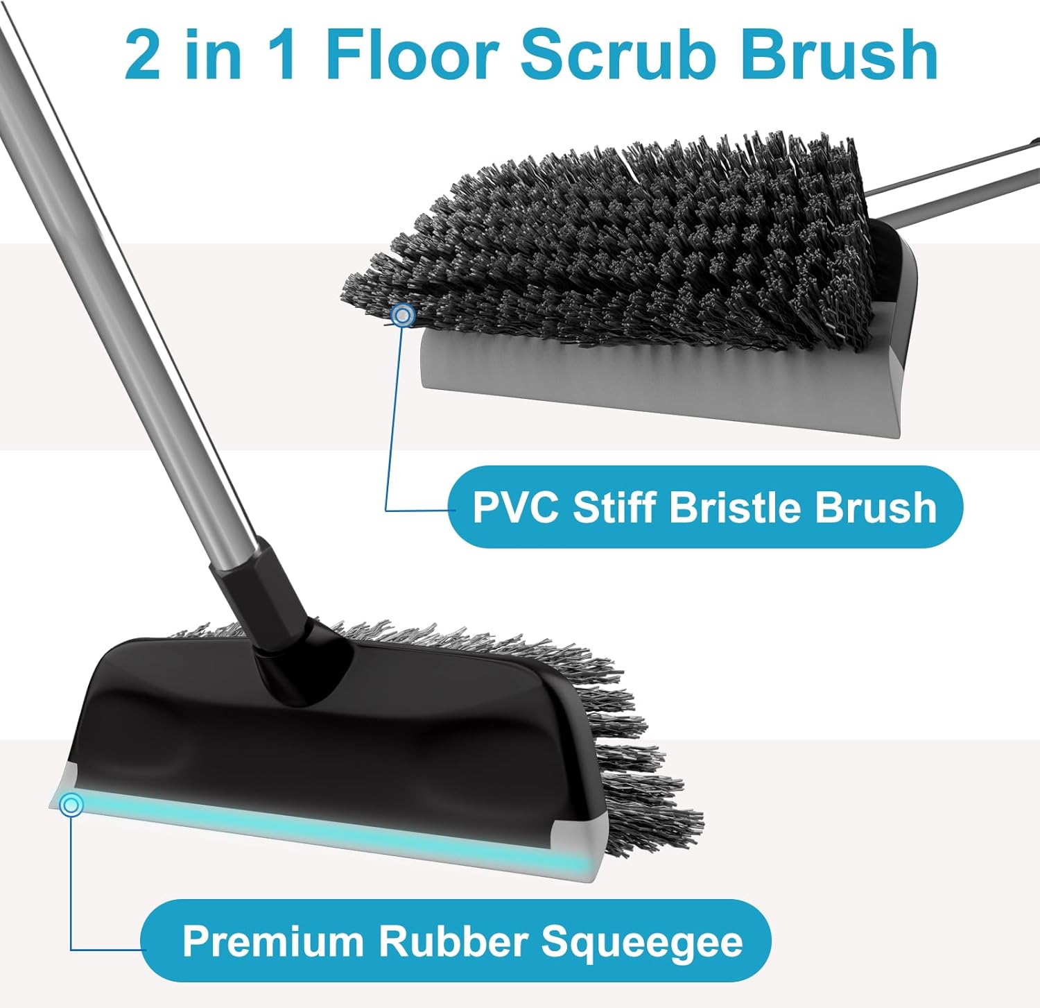 ITTAR 2-in-1 Floor Scrubber Squeegee Brush - 10 Wide Heavy-Duty Cleaning Tool with Black Bristles and Adjustable Handle