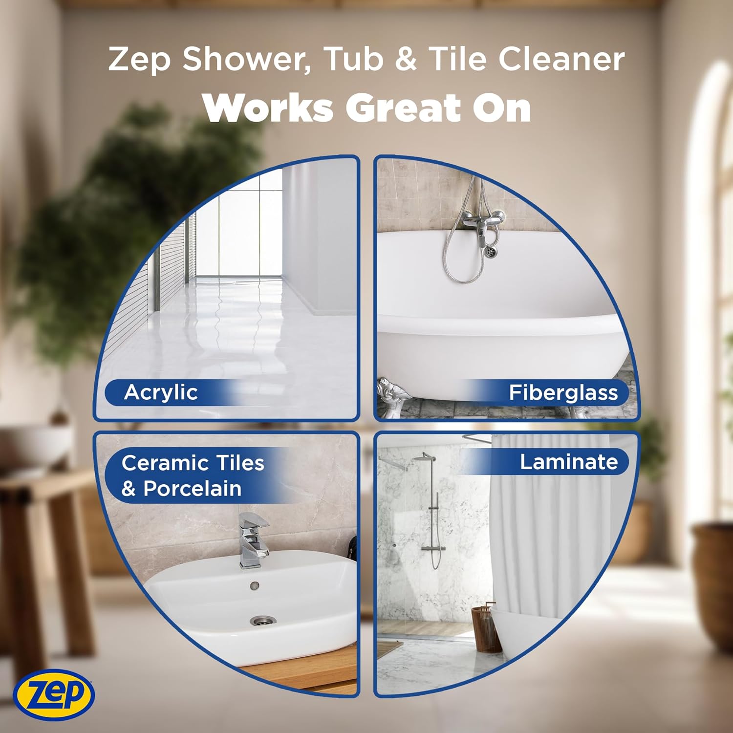 Zep Shower Tub Tile Cleaner 1 Gallon Case of 2 - No Scrub Pro Formula