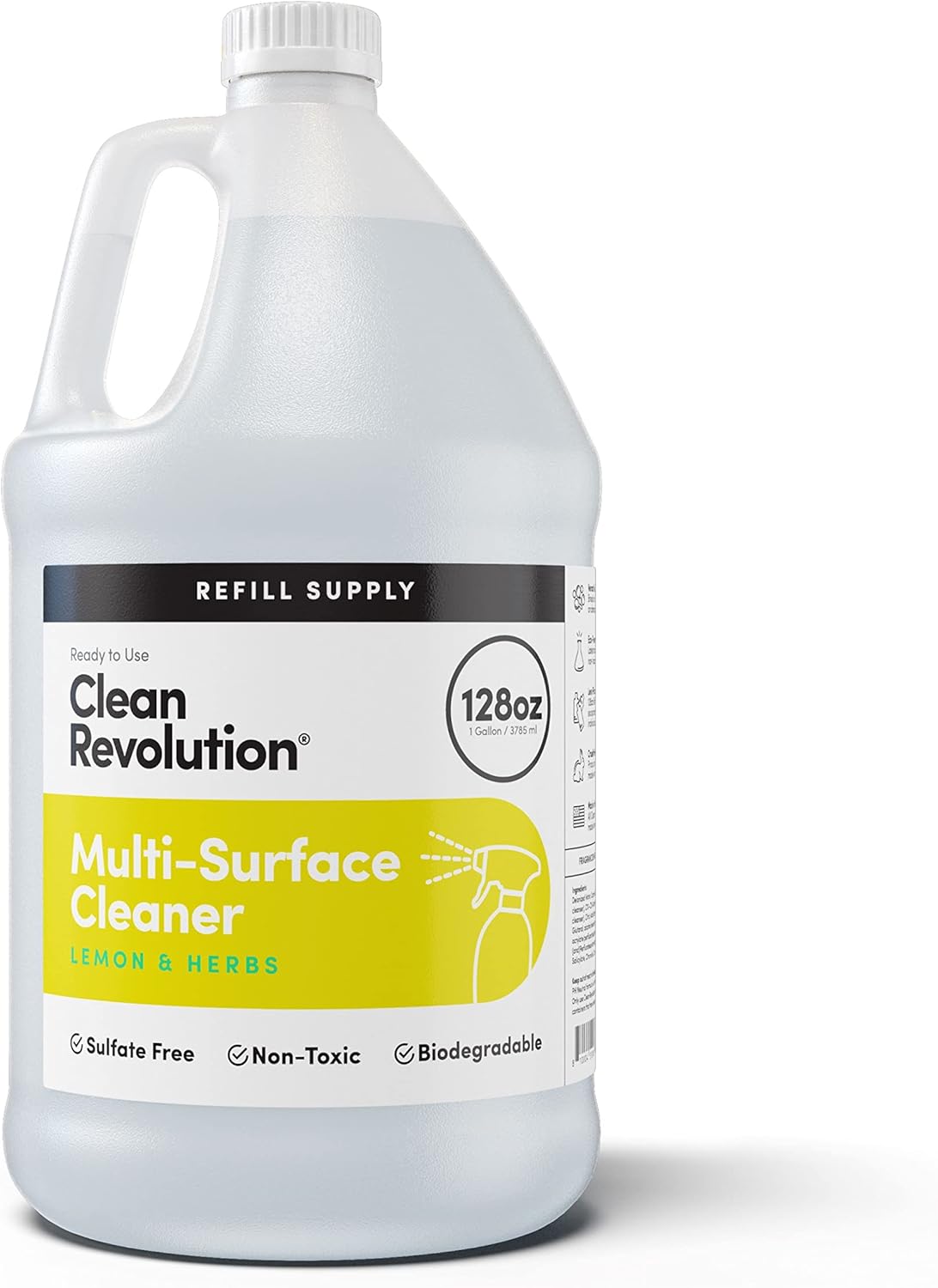 Clean Revolution Multi Surface Cleaner Refill 128 Fl Oz Non-Toxic Eco-Friendly Lemon Herbs