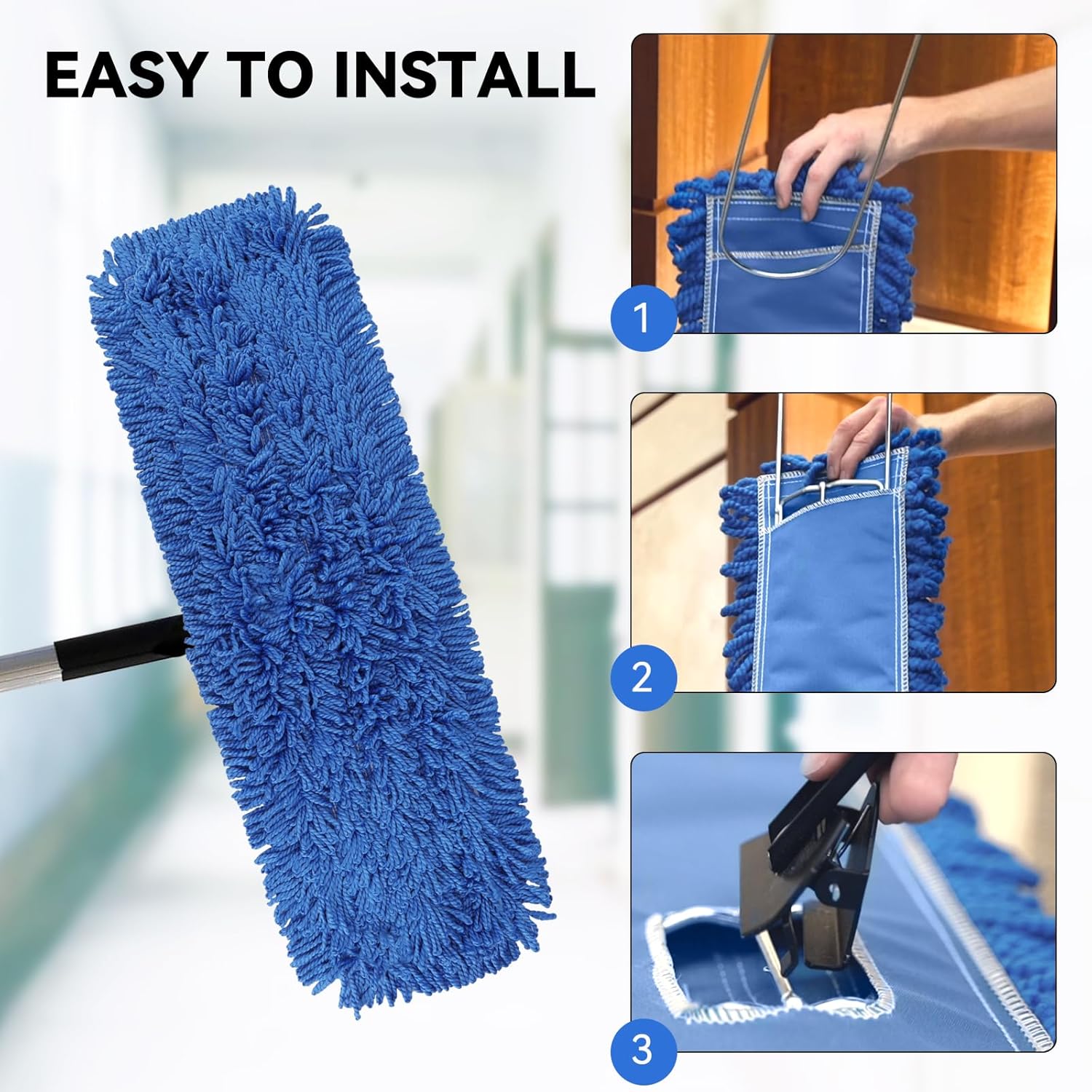 24 Inch Blue Dust Mop Heads 6 Pack Replacement for Hardwood Floors