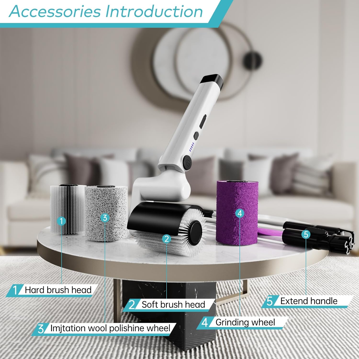 Tiwiche Electric Spin Scrubber - 2-Speed Cordless Cleaning Brush with 4 Brush Heads and Telescopic Pole