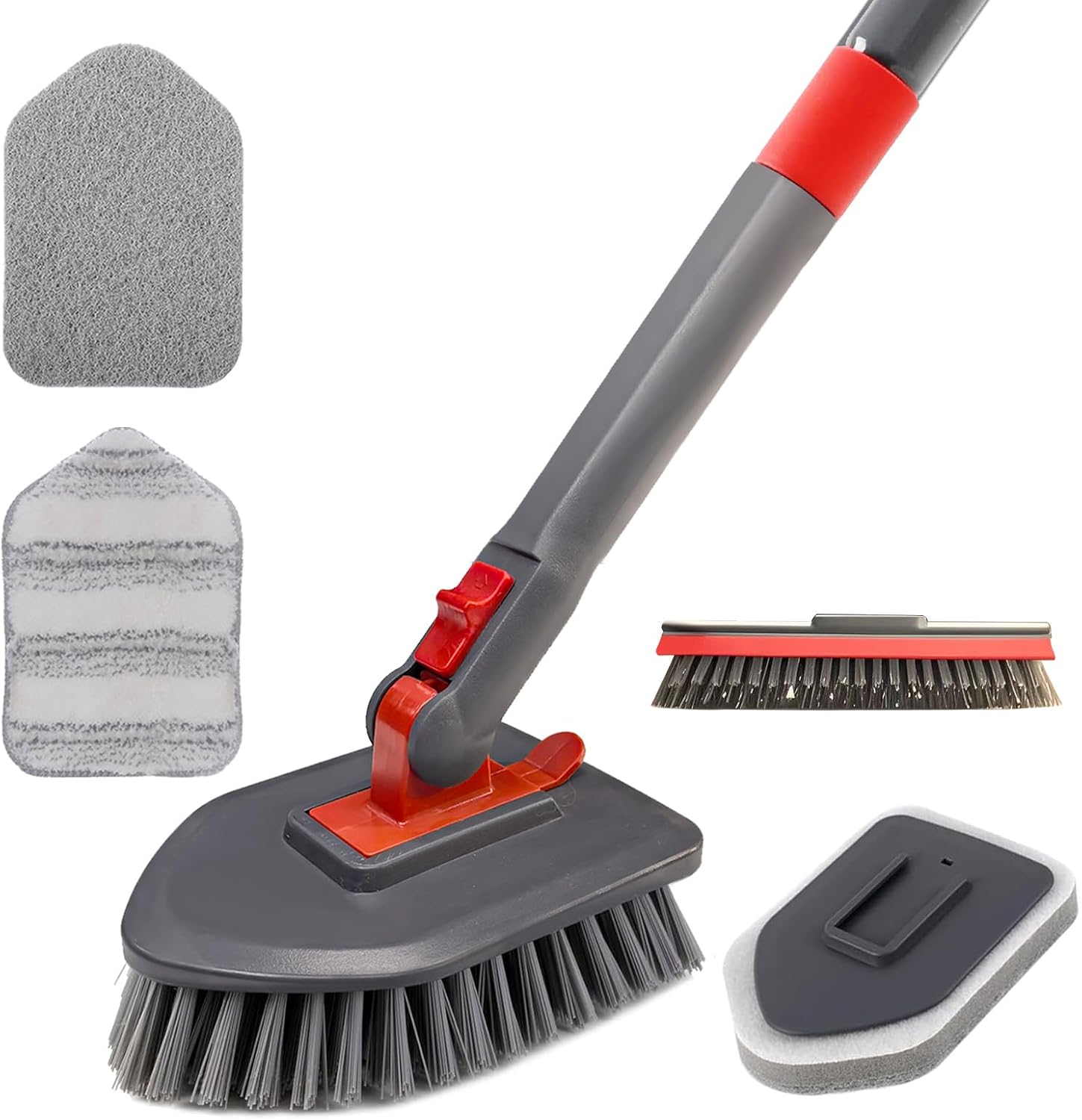 Hohoky Tile Tub Scrubber Brush No Scratch with 4 Cleaning Heads and 51 Long Handle