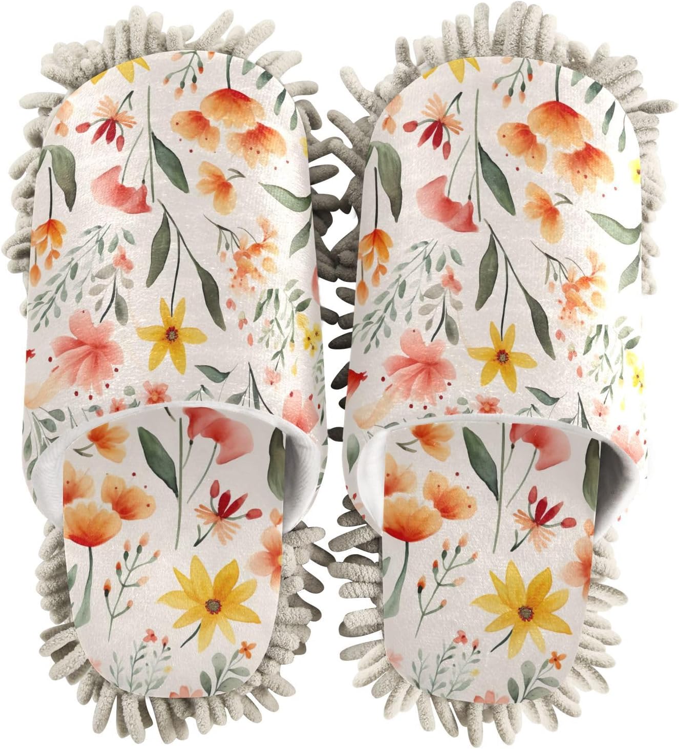 RunningBear Watercolor Flowers Mop Slippers for Home Cleaning