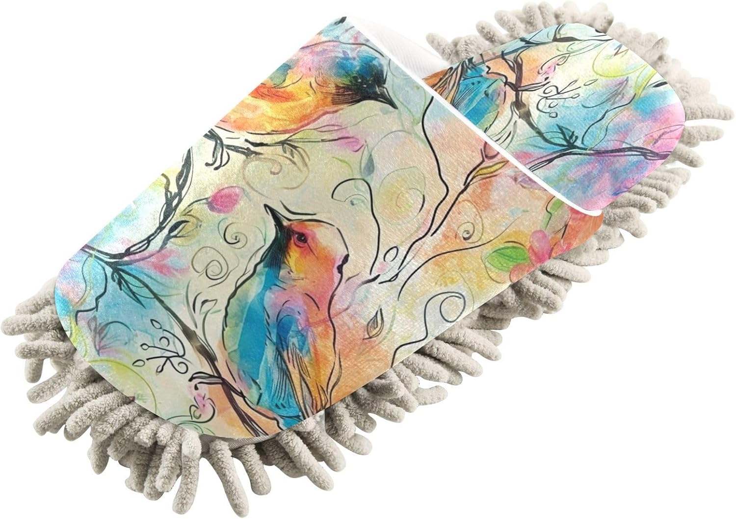 Bulletgxll Colorful Flowers Mop Slippers - Washable Floor Cleaner for Men Women