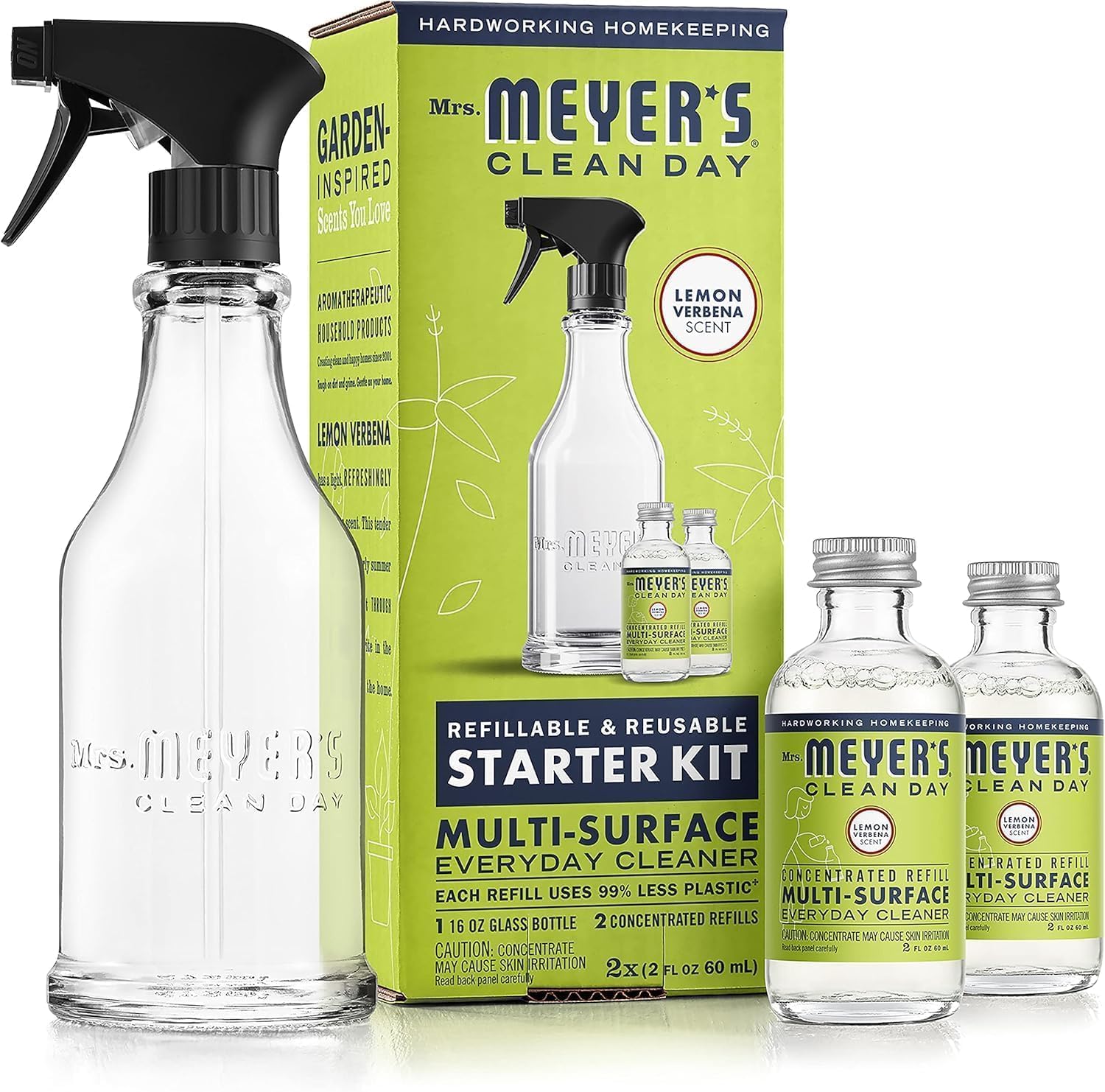 Mrs Meyers Clean Day Multi-Surface Cleaner Kit 16 Oz Glass Dispenser 2 Refills
