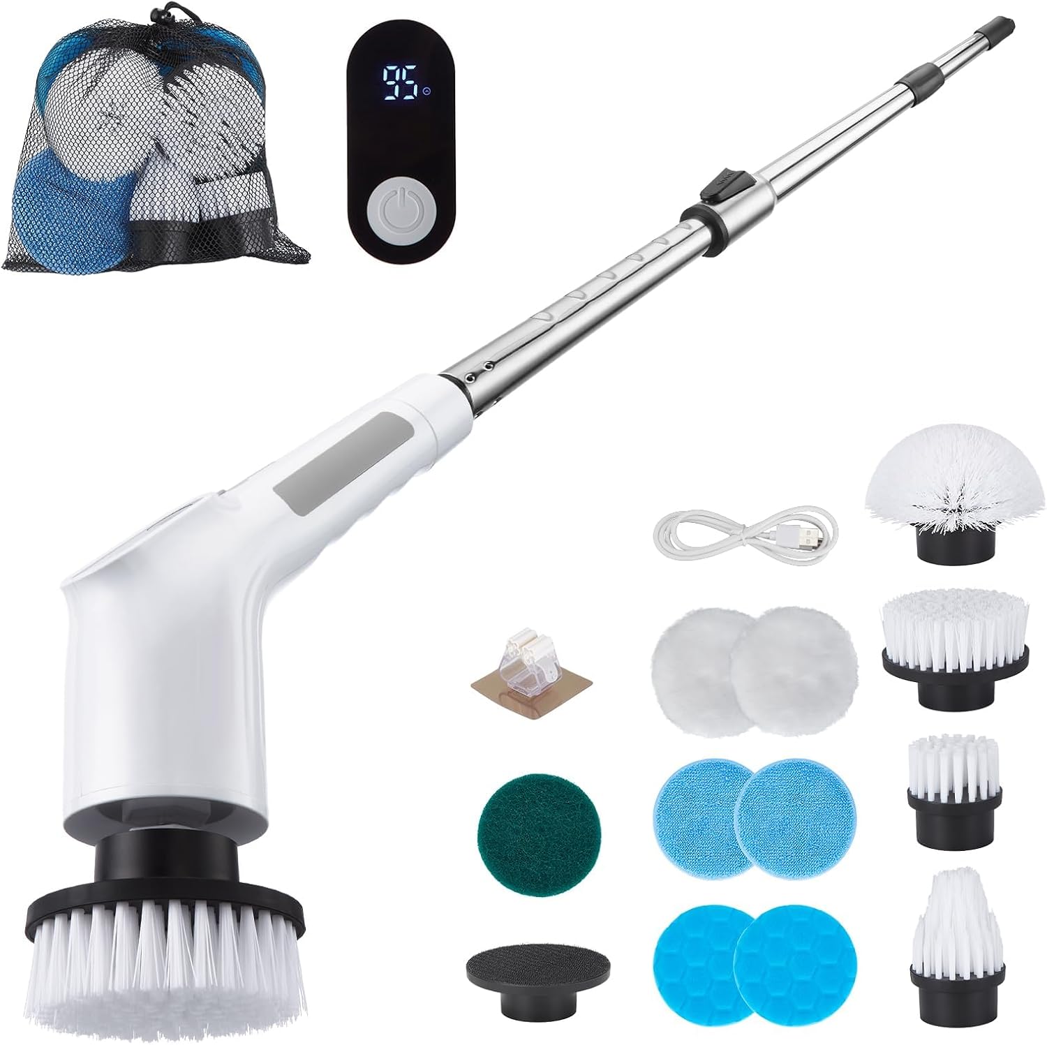 Fixm Cordless Electric Spin Scrubber with 2 Speeds and 11 Brush Heads