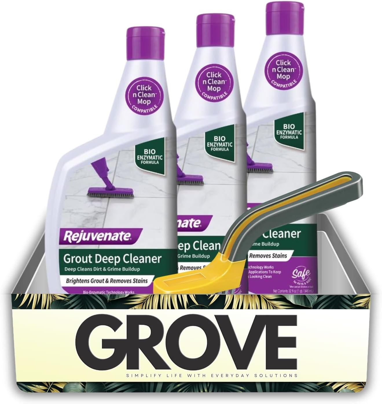 GROVE 3x Rejuvenate Wood Floor Restorer 32 oz Bundle with Brush 1