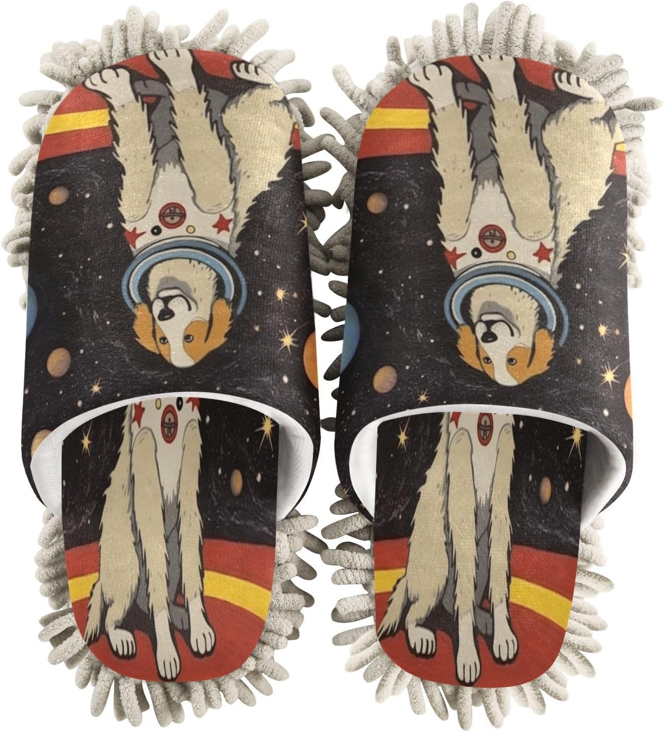 Bulletgxll Space Dog Mopping Slippers - Washable Microfiber Floor Mop Slippers for Men Women