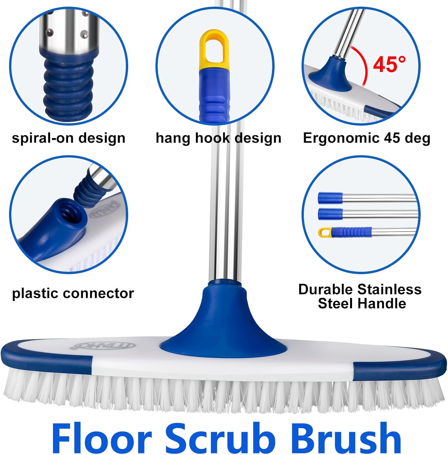 ITTAHO Floor Scrub Brush with 53 Long Handle - Deck Grout Cleaning Tool Set