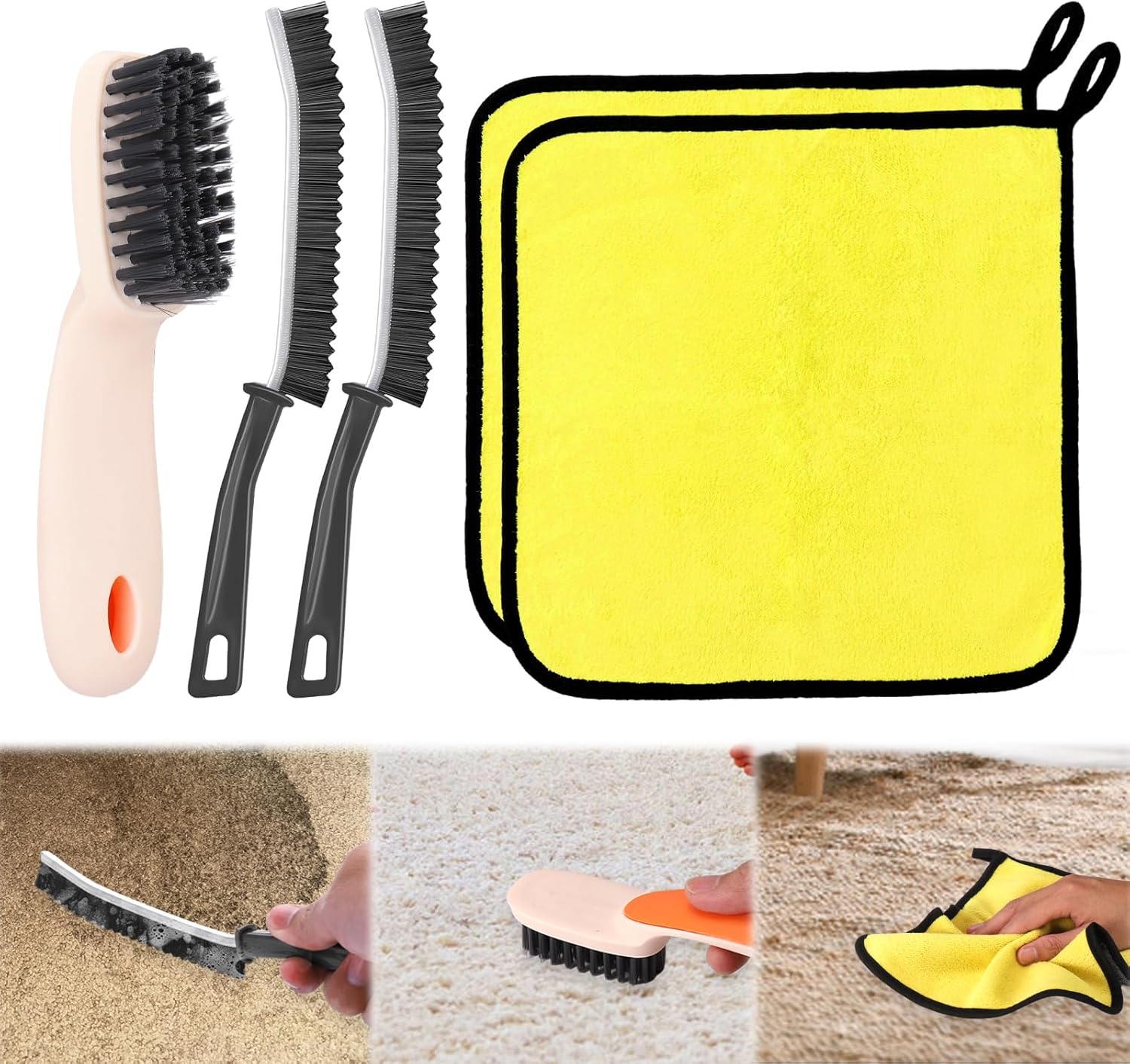 XANGNIER 5Pcs Carpet Scrub Brush Kit - Stiff Bristle Crevice Leaning Cloth for Home Car Cleaning