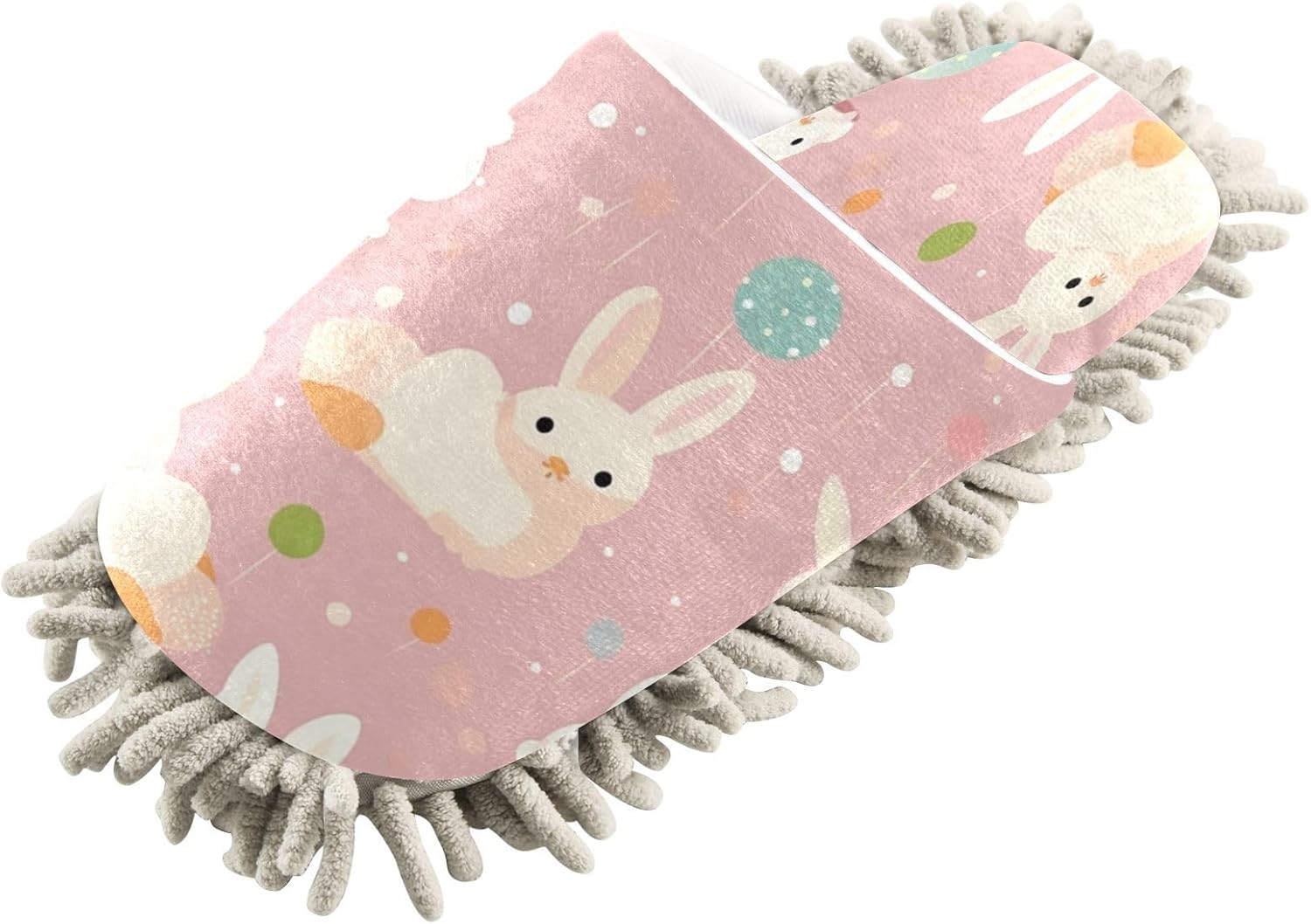 Pink Bunnies Microfiber Cleaning Slippers - Washable Floor Mop Slippers for Men Women