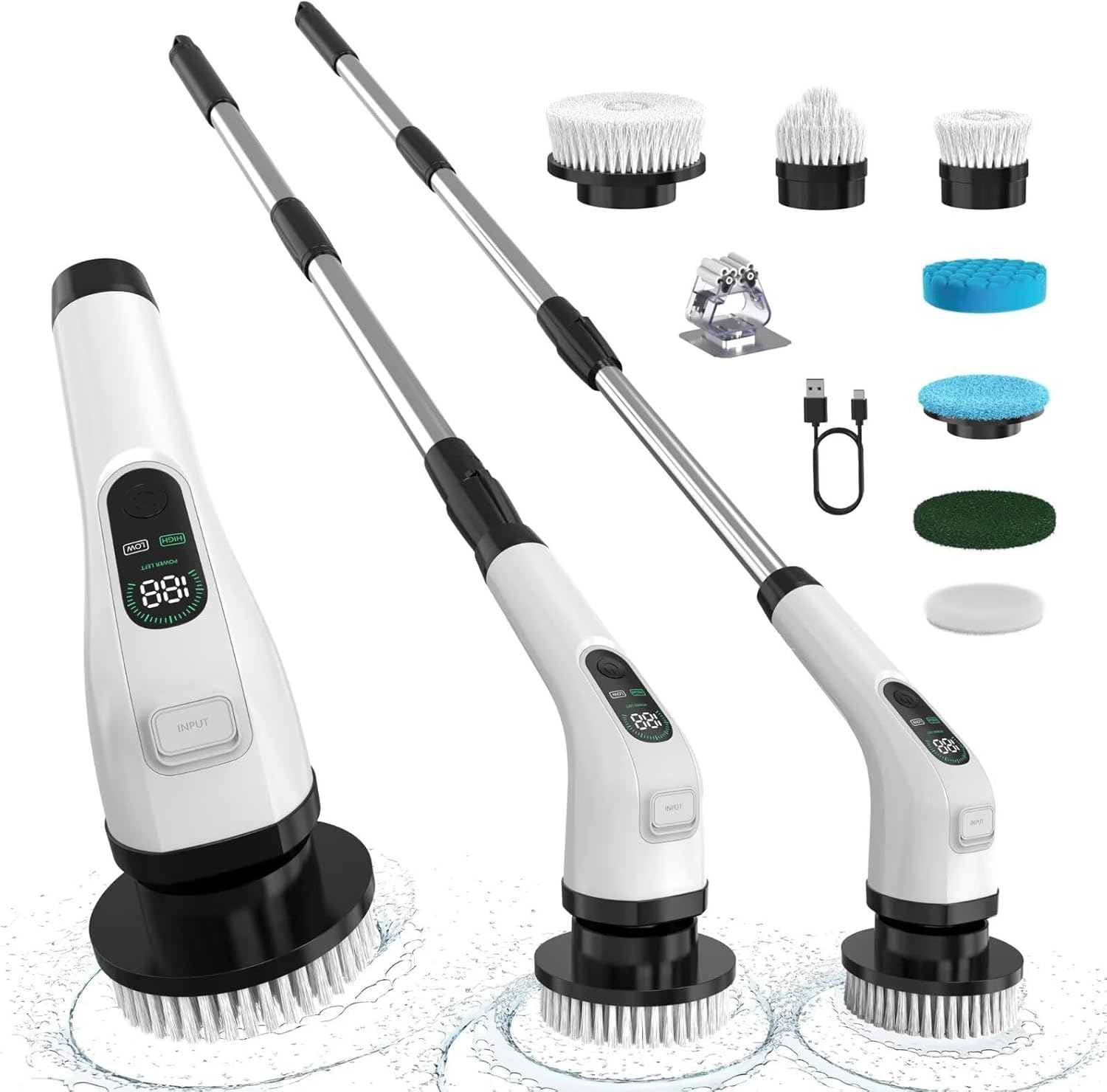 ALPONO Electric Spin Scrubber with 7 Heads - Cordless Power Shower Brush for Bathrooms and Tiles Black