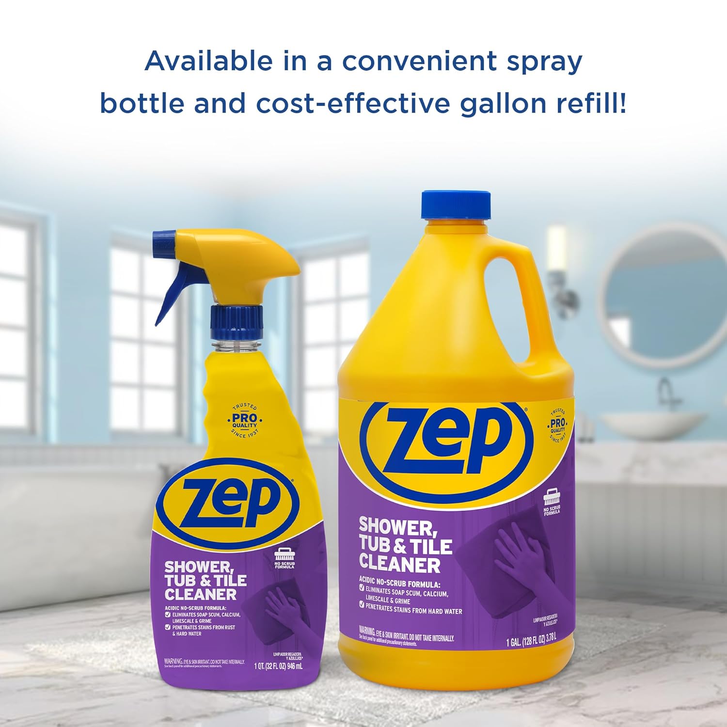Zep Shower Tub Tile Cleaner 1 Gallon Case of 2 - No Scrub Pro Formula