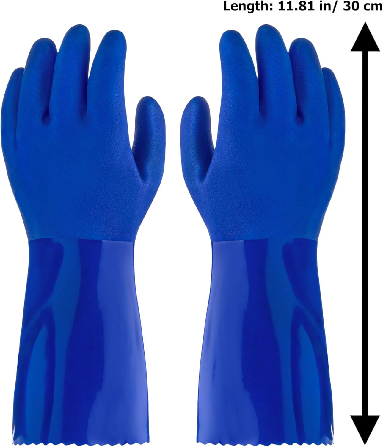 Kitchen-Star Ultimate Rubber PVC Gloves with Cotton Lining Anti-Slip Extra Thickness Blue Small