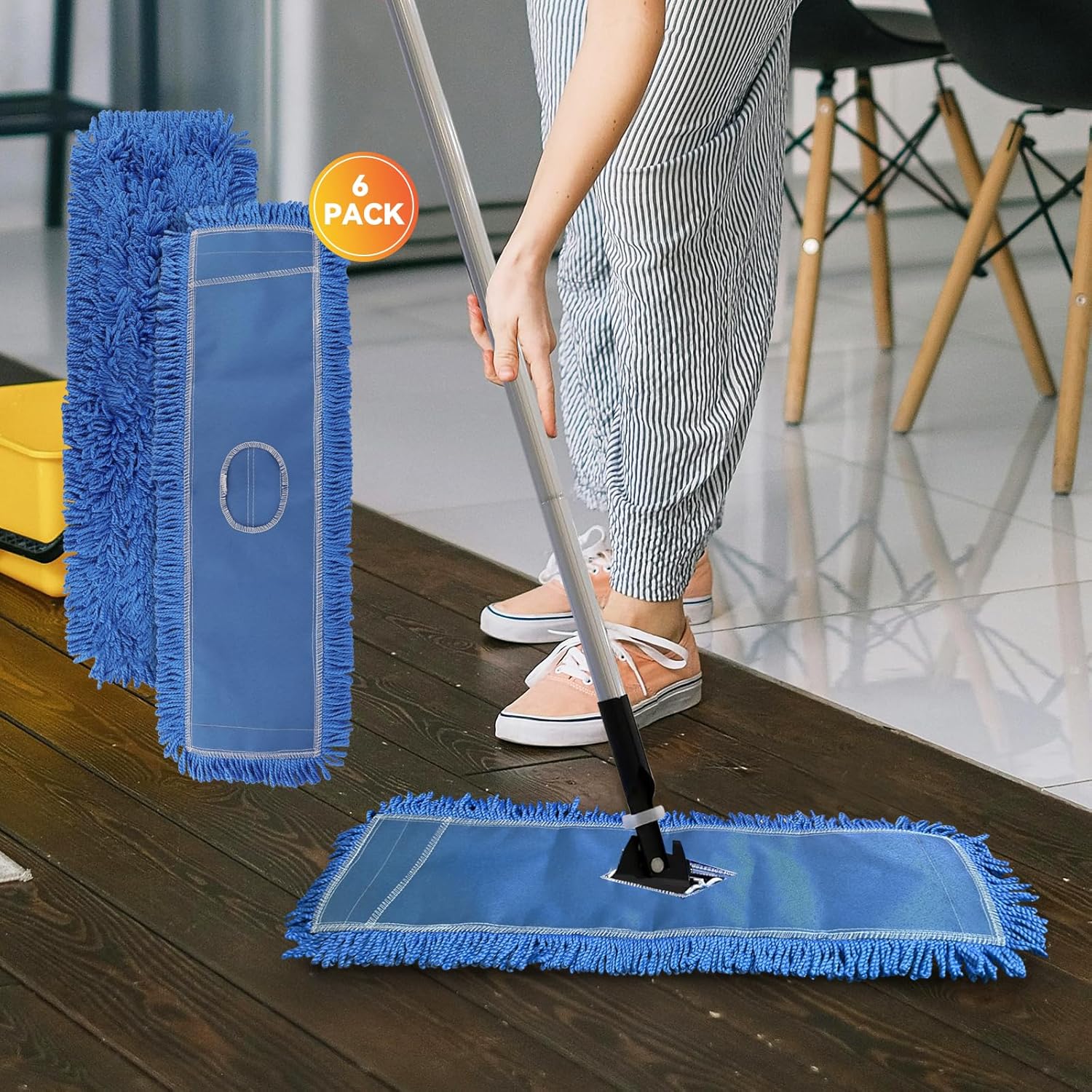 24 Inch Blue Dust Mop Heads 6 Pack Replacement for Hardwood Floors