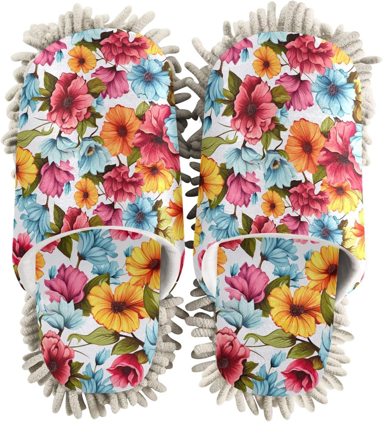 RunningBear Floral Watercolor Mop Slippers for House Cleaning