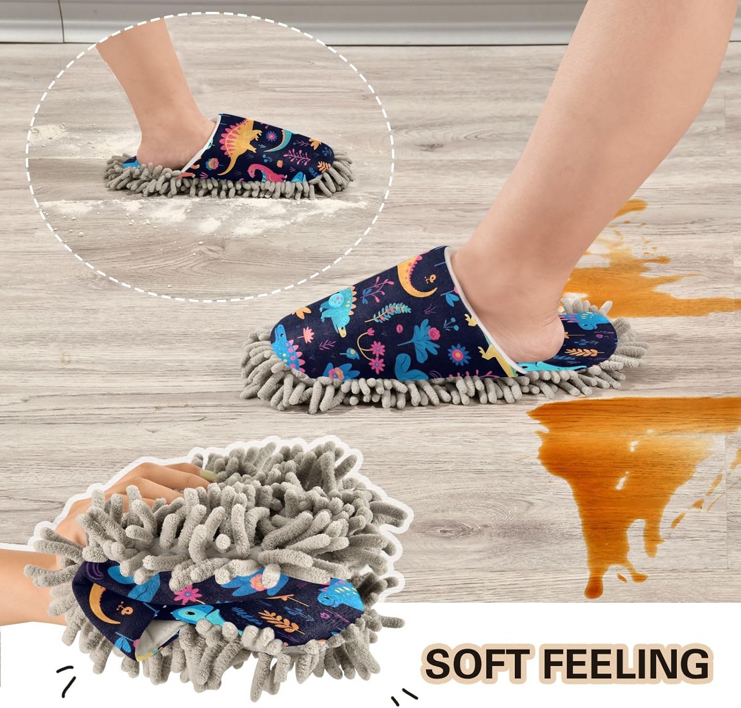 Bulletgxll Colorful Dinosaurs Cleaning Slippers Mop Pad Replacement 1