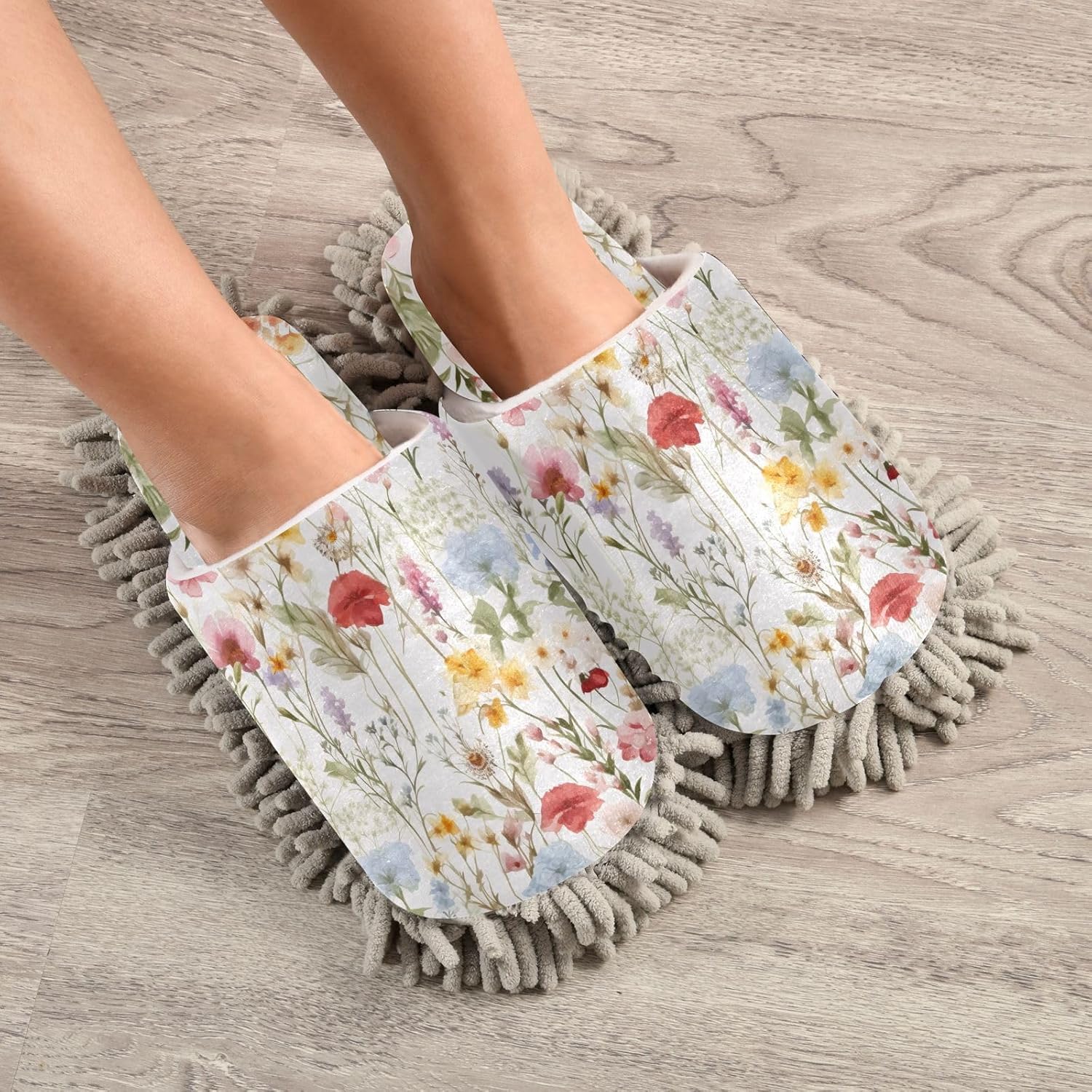 RunningBear Watercolor Floral Mop Slippers for Home Office Cleaning