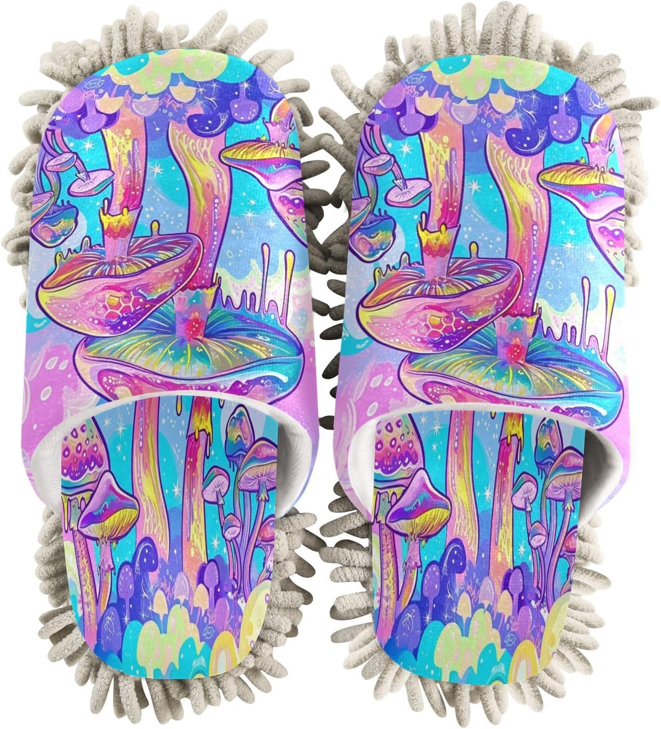 Bulletgxll Colorful Mushrooms Mop Slippers - Washable Floor Mop for Men Women