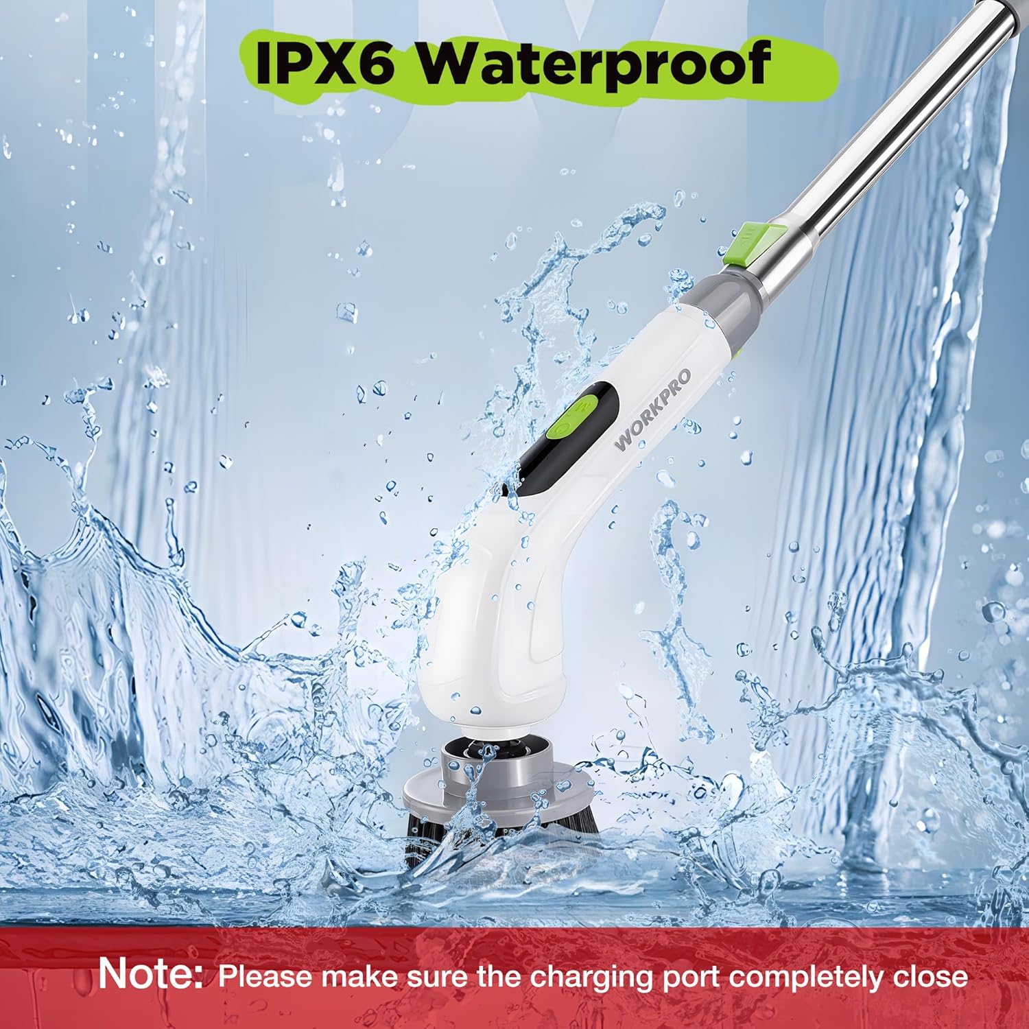 WORKPRO Electric Spin Scrubber Cordless 3-Speed Waterproof 8 Brush Heads
