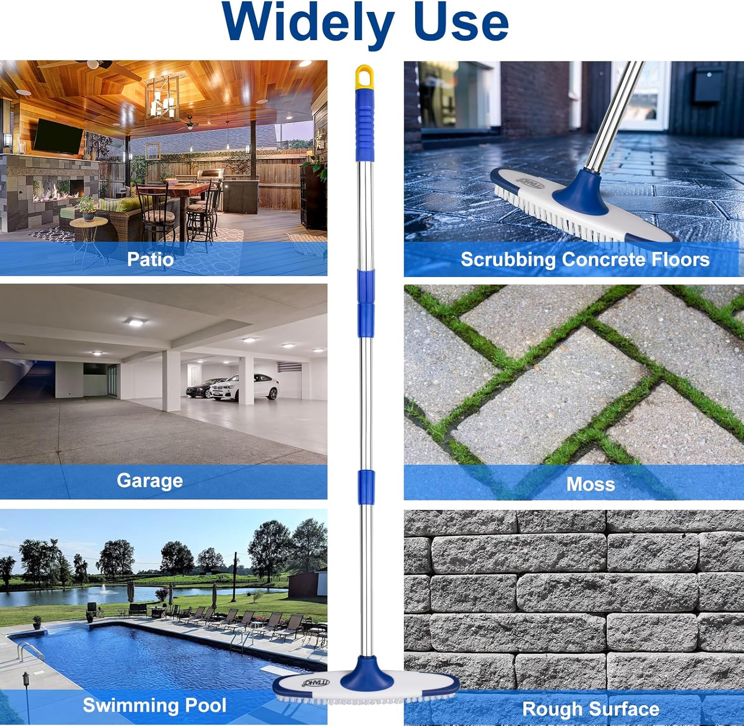 ITTAHO Floor Scrub Brush with 53 Long Handle - Deck Grout Cleaning Tool Set